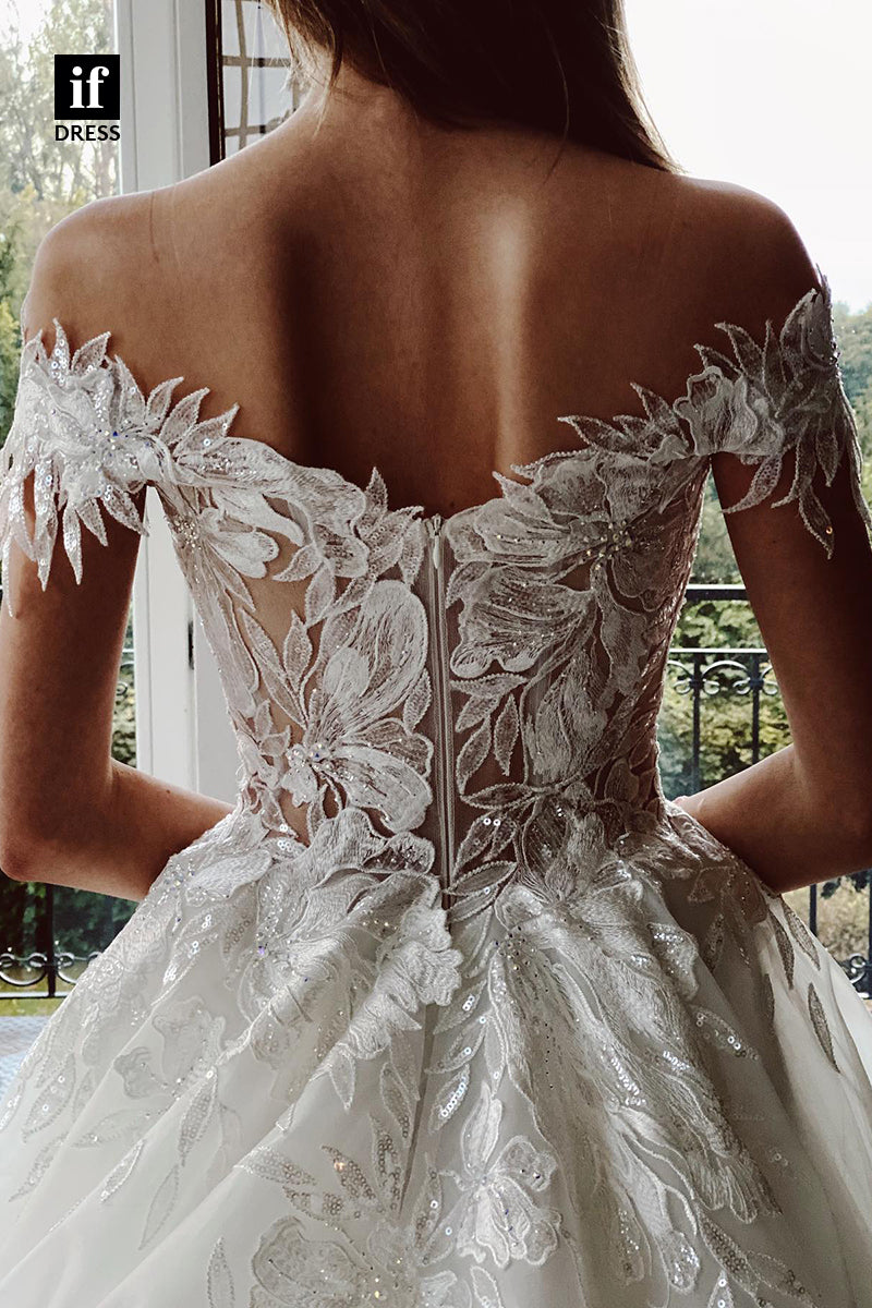 31671 - Unique Off the Shoulder Appliques Rustic Wedding Dress