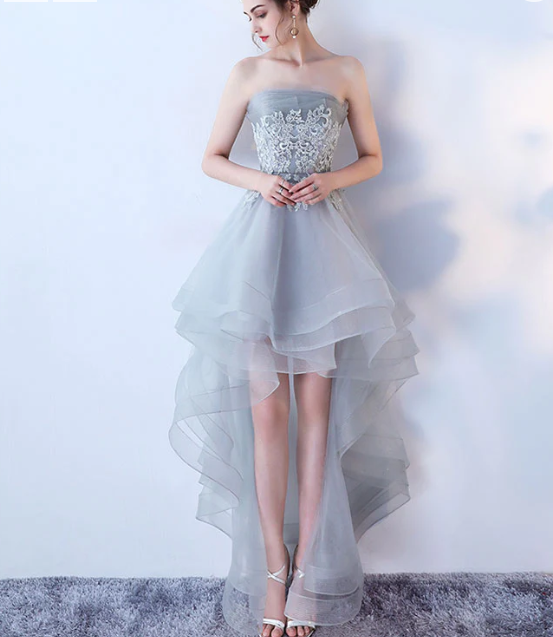 Gray tulle lace High-Low prom dress, cute homecoming dress - View 2 | FashionDia