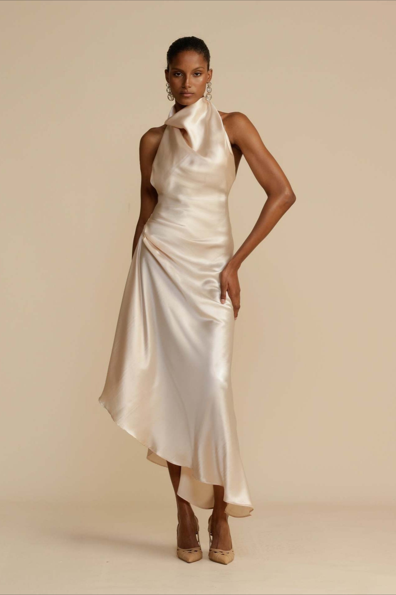Elegant Satin Slit Contemporary Dress for Comfort Fit Design