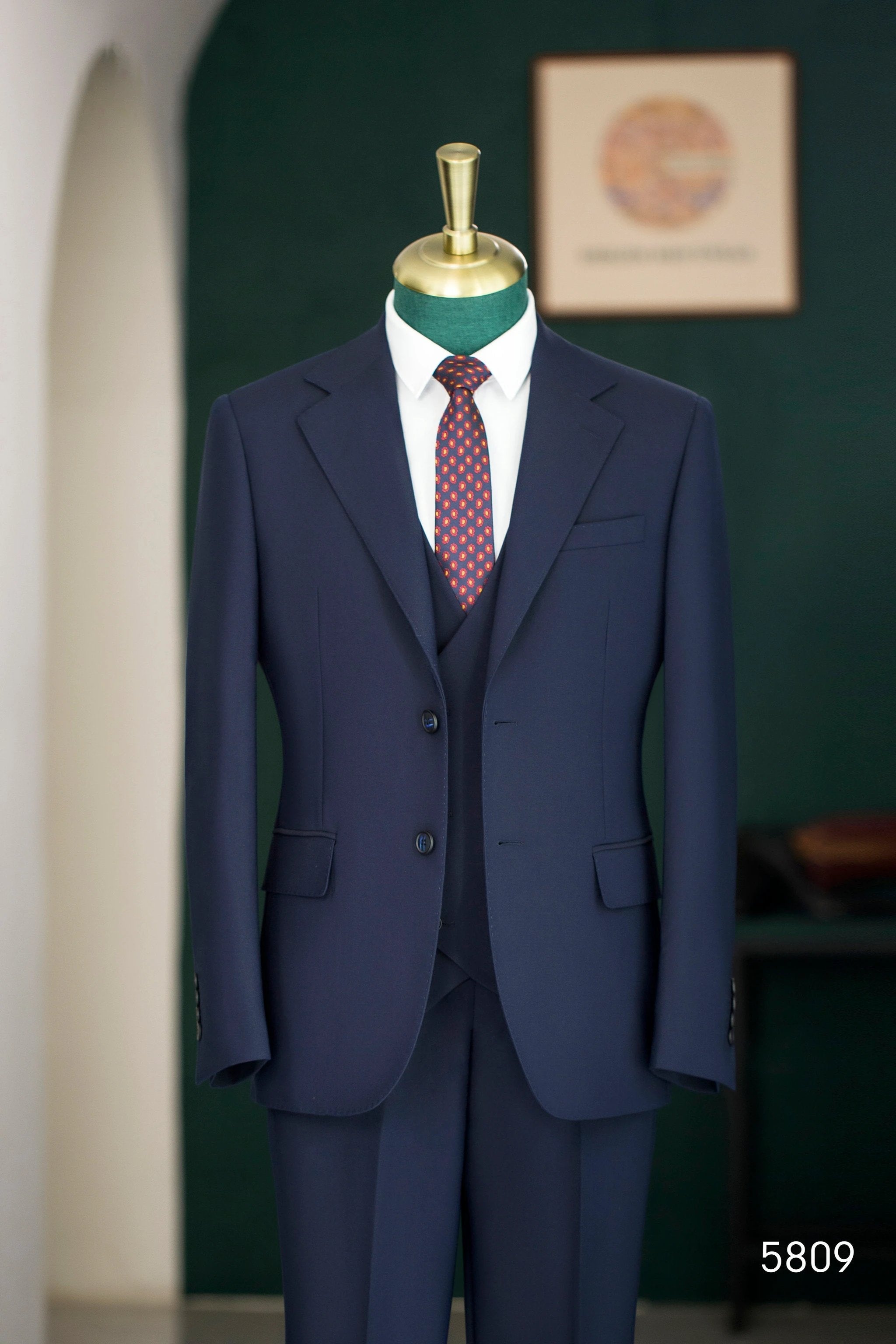 Navy Blue Wool 3-Piece Wedding Suit | Tailored Groom & Groomsmen Attire by 男装
