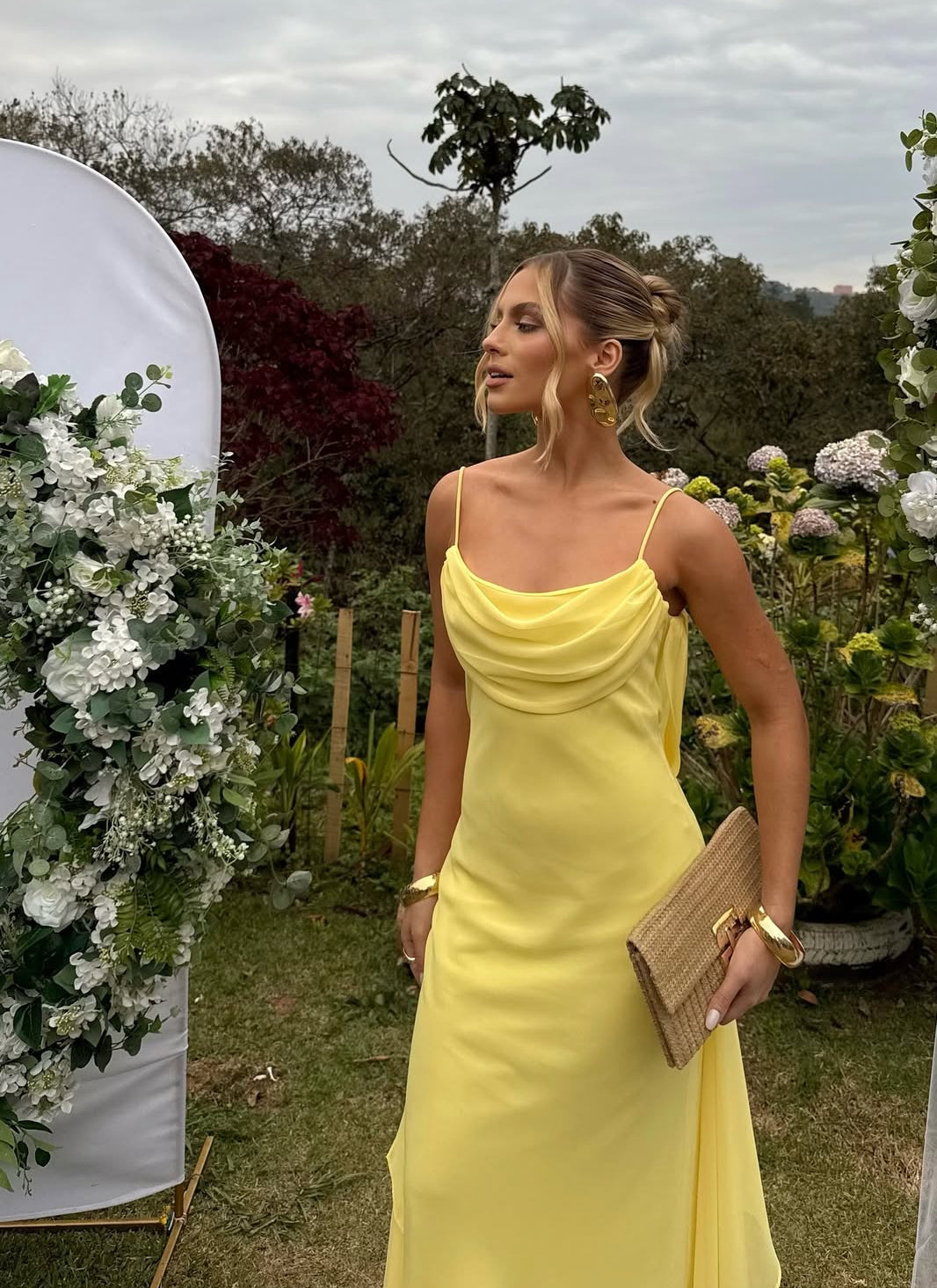 Yellow Chiffon Long Prom Dress Backless Formal Evening Party Dress J8887