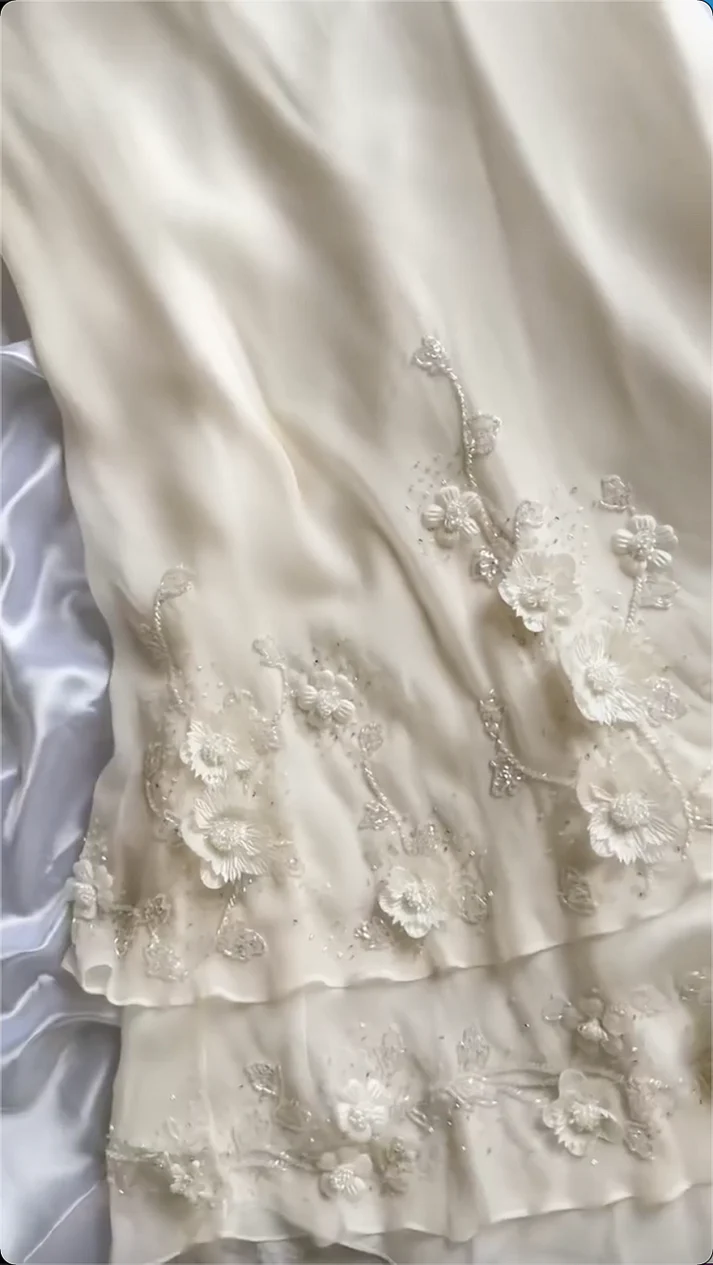 Elegant Straps Chiffon Ivory Long Prom Dress Mermaid Evening Dress - View 3 | FashionDia