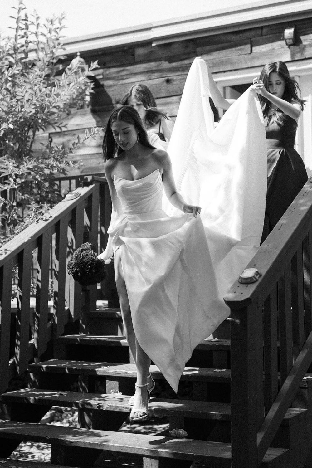 Charming A-Line Strapless White Long Wedding Dress with Split Front - View 2 | FashionDia