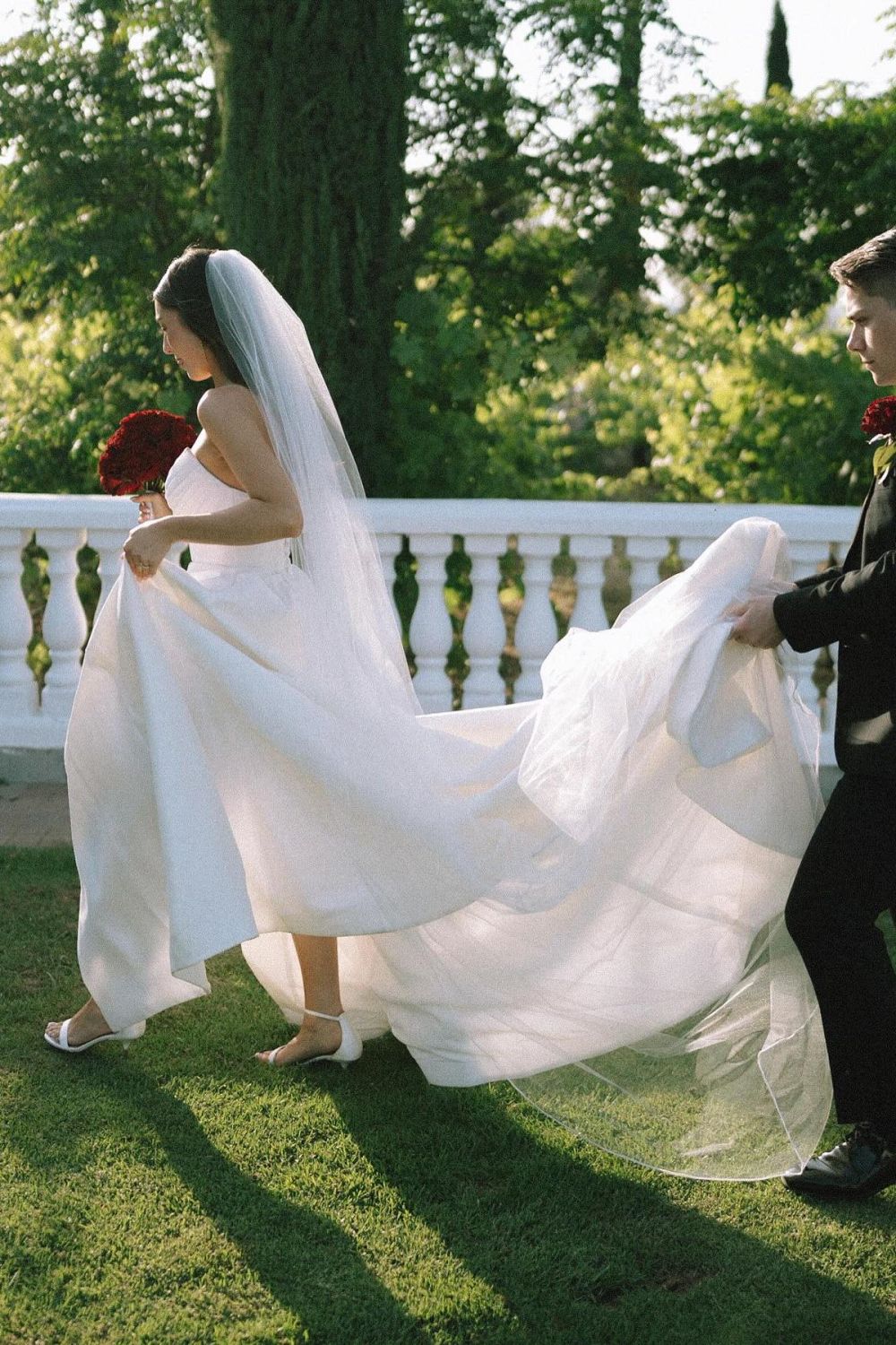 Charming A-Line Strapless White Long Wedding Dress with Split Front - View 5 | FashionDia