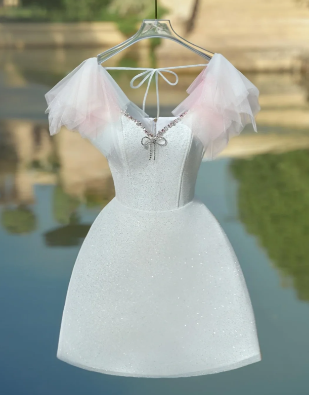 Cute White Sequin Sheath Short Birthday Dress Homecoming Dress