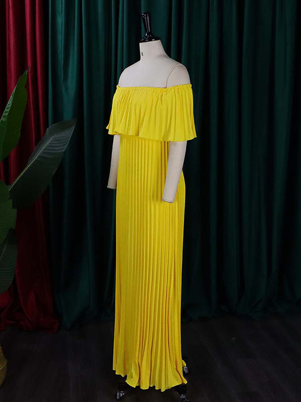 Wrap Pleated Solid Color Off-The-Shoulder Evening Dresses - View 8 | VelvetHem