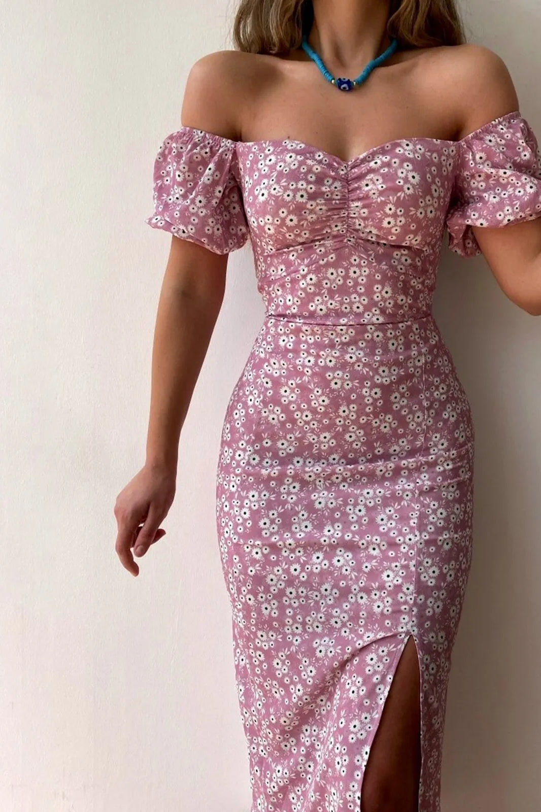 Chiffon Wrap Slit Floral Dress - View 3 | FashionDia
