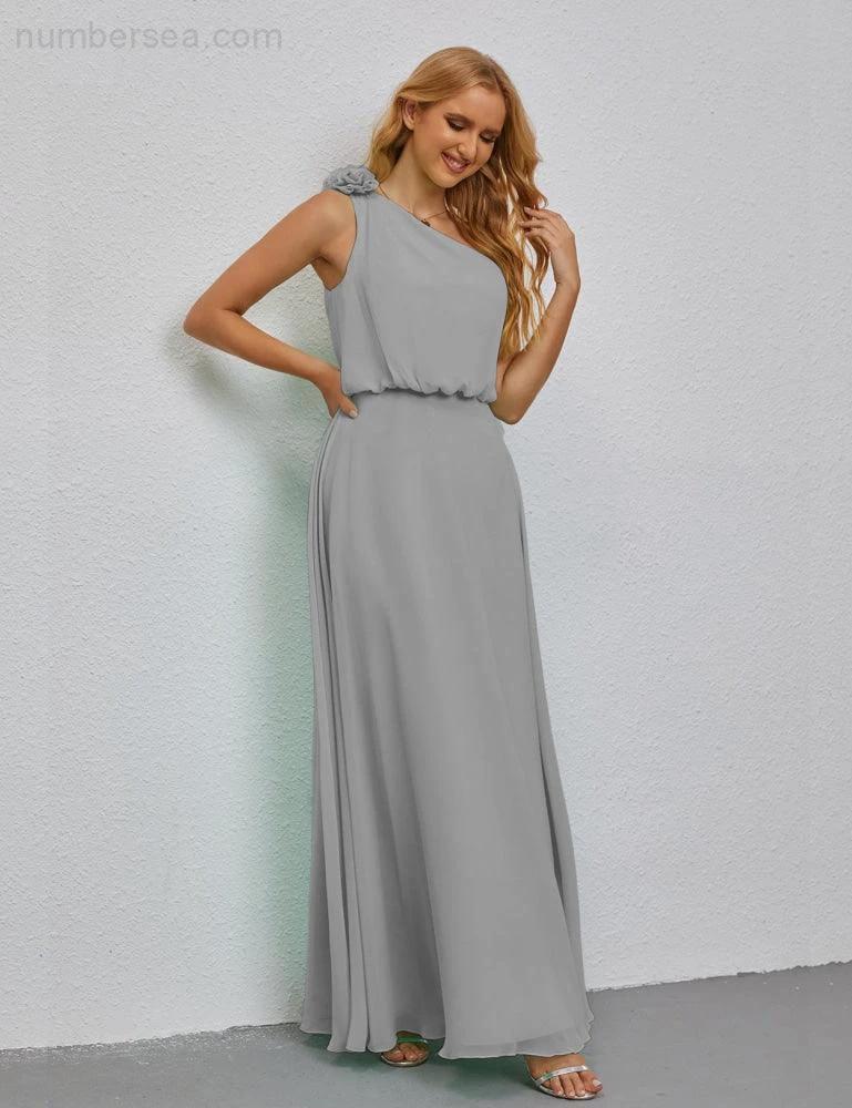 Ruffled One Shoulder Sleeveless Long Bridesmaid Dresses A-line Formal Evening Gown Side Split 28080 (ZD17018)