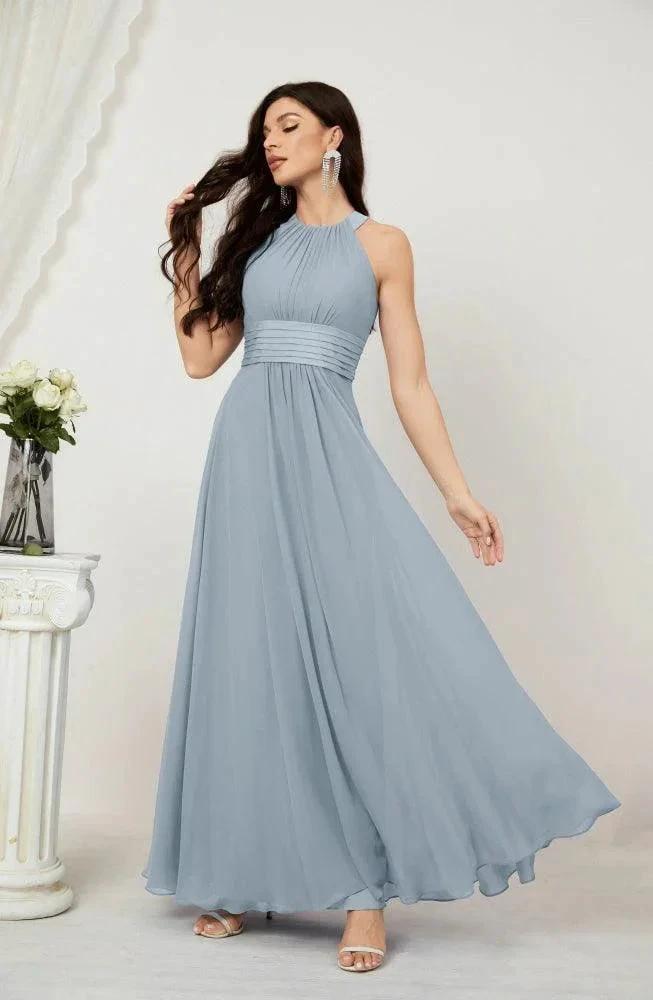 Numbersea Formal Party Gown Dress Chiffon Halter Long Sleeveless Bridesmaid Dresses 2802 by numbersea