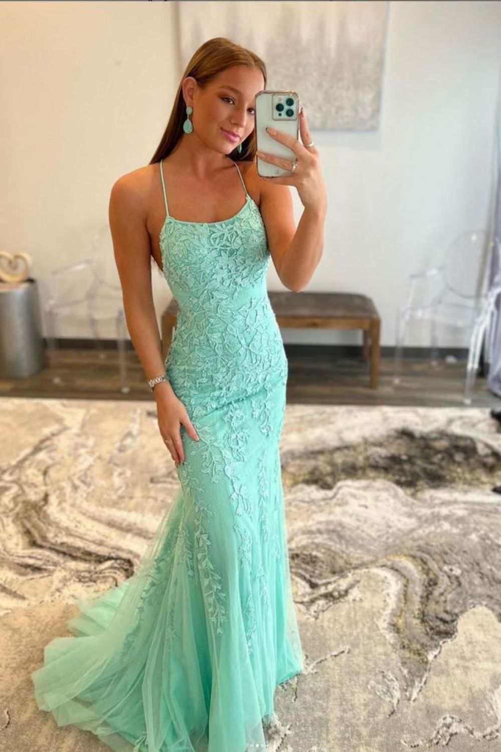 Mermaid Spaghetti Straps Lavender Long Prom Dress with Appliques