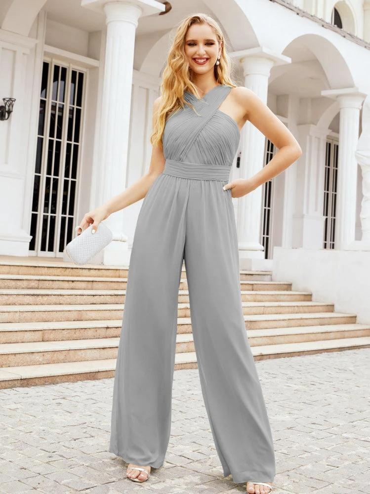 Numbersea Crisscross Neck Jumpsuit Formal Evening Dress Long Bridesmaid Dresses Bell-bottomed Pants 28033 by numbersea