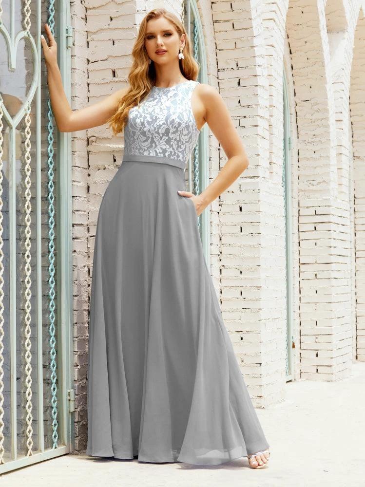 Lace Bridesmaid Dress Floor Length Evening Gowns with Pockets 28017 by numbersea