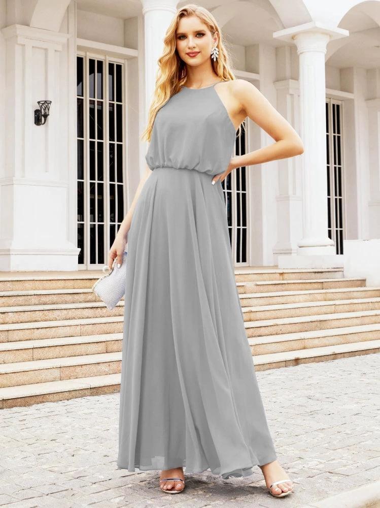 Numbersea Halter Long Bridesmaid Dresses Formal A line Juniors Dress 28029 by numbersea