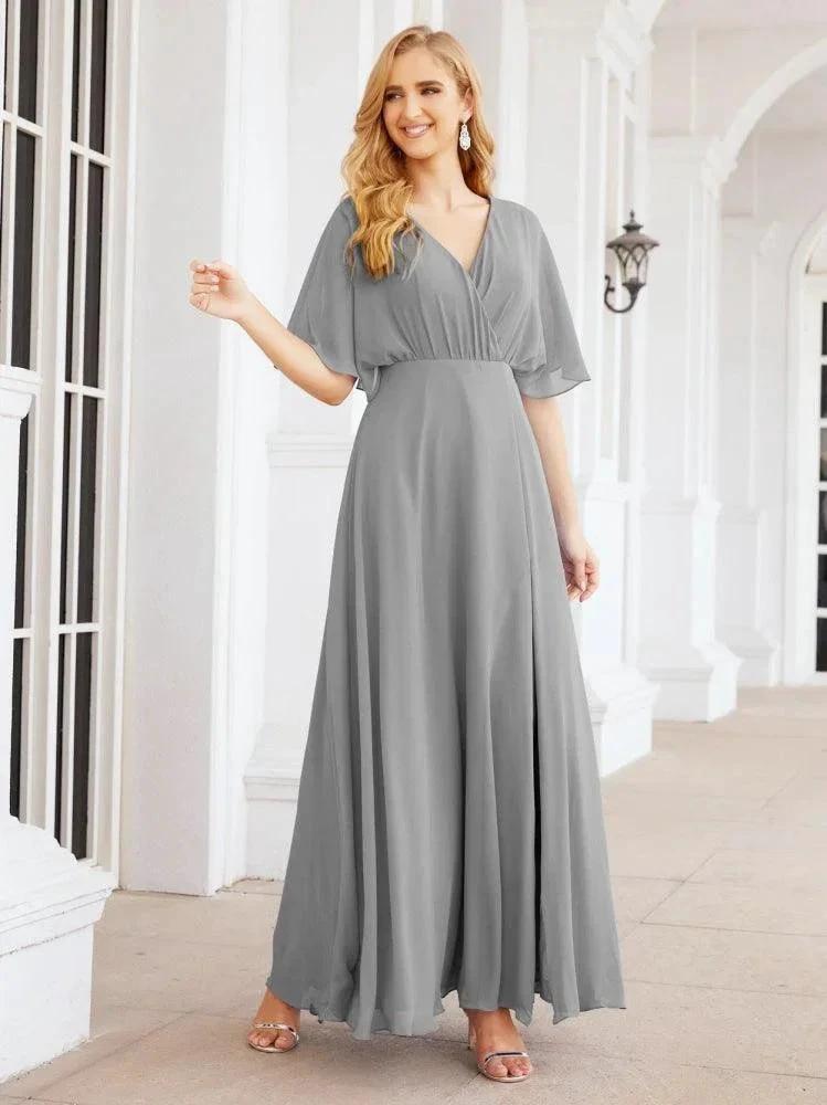Numbersea V-Neck Bridesmaid Dress Chiffon Long Open Back Formal Dresses for Women Party Evening 28067 by numbersea