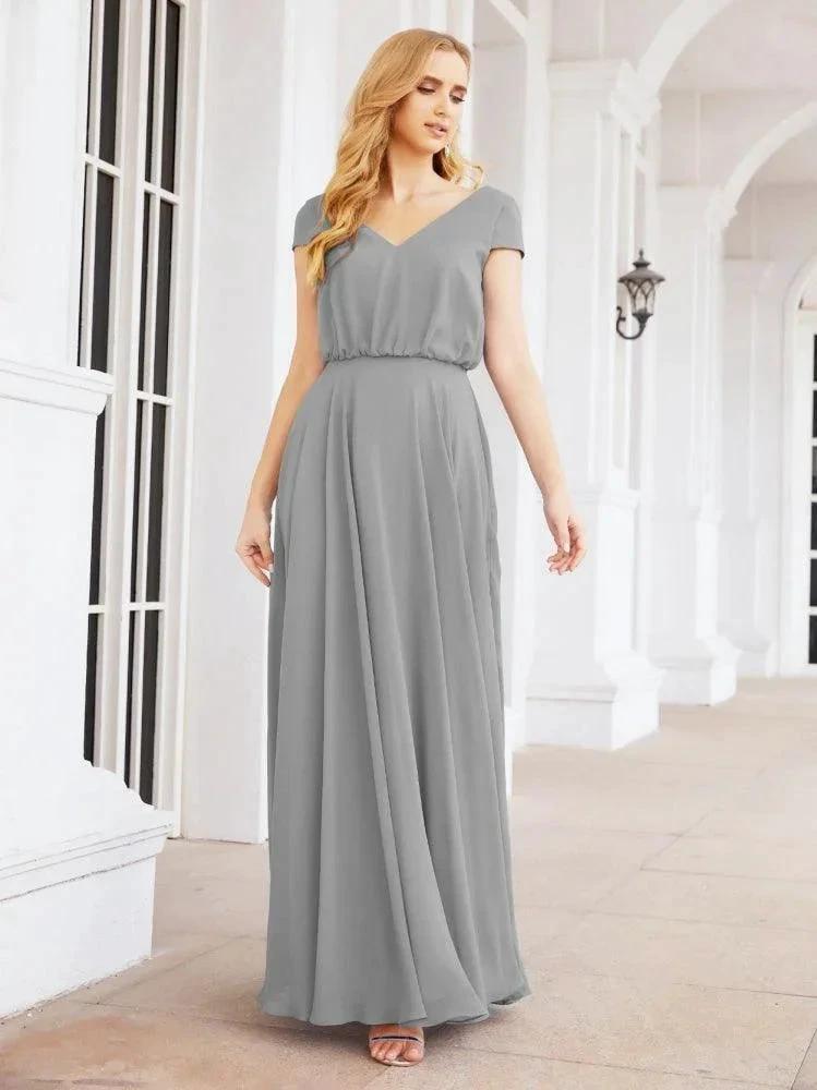 Numbersea V-Neck Bridesmaid Dresses Long Cap Sleeves Prom Evening Formal Gowns 28071 by numbersea