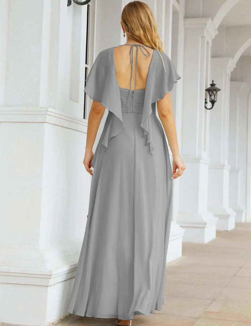ZapDress Chiffon Bridesmaid Dresses Long Formal Evening Prom Mother of The Bride Dress with Flutter Sleeve (ZD17054)