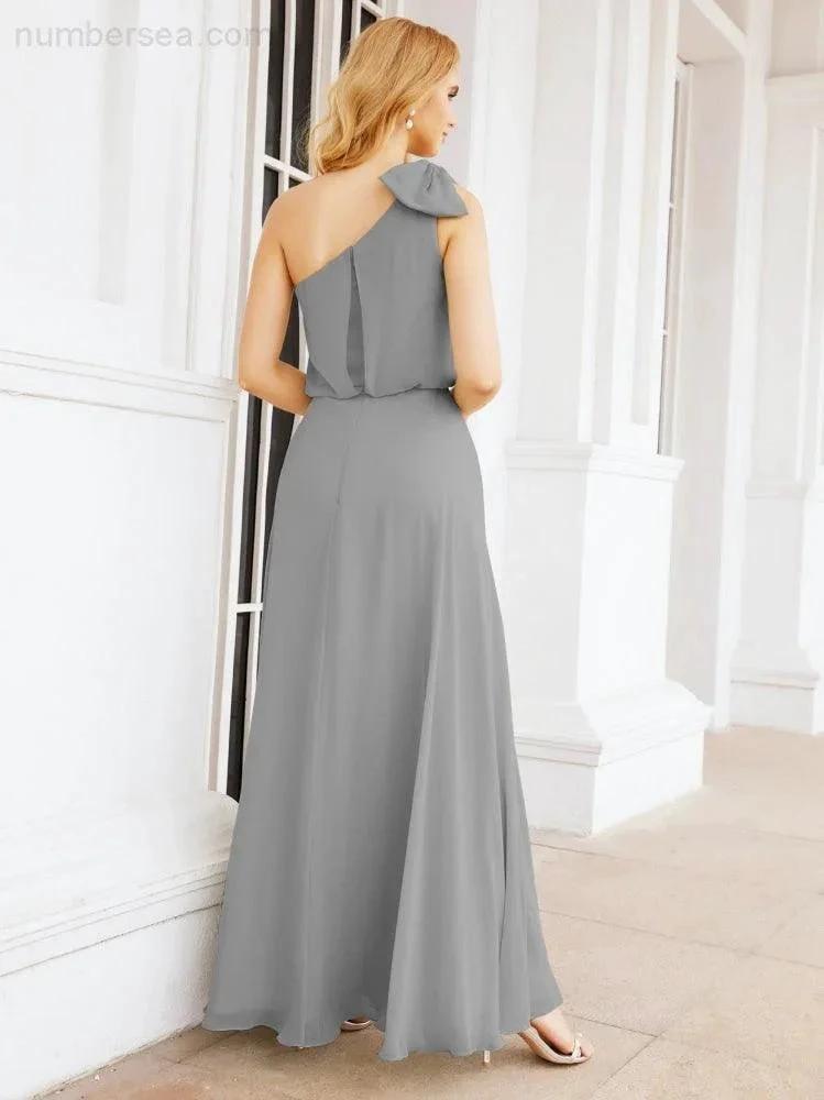 ZapDress Chiffon Ruffled One Shoulder Sleeveless Long Bride Dresses A-line Formal Evening Gown Side Split 28057 (ZD17041)