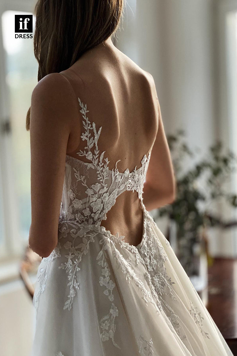 31673 - Attractive V-Neck Lace Appliques Bohemian Wedding Dress