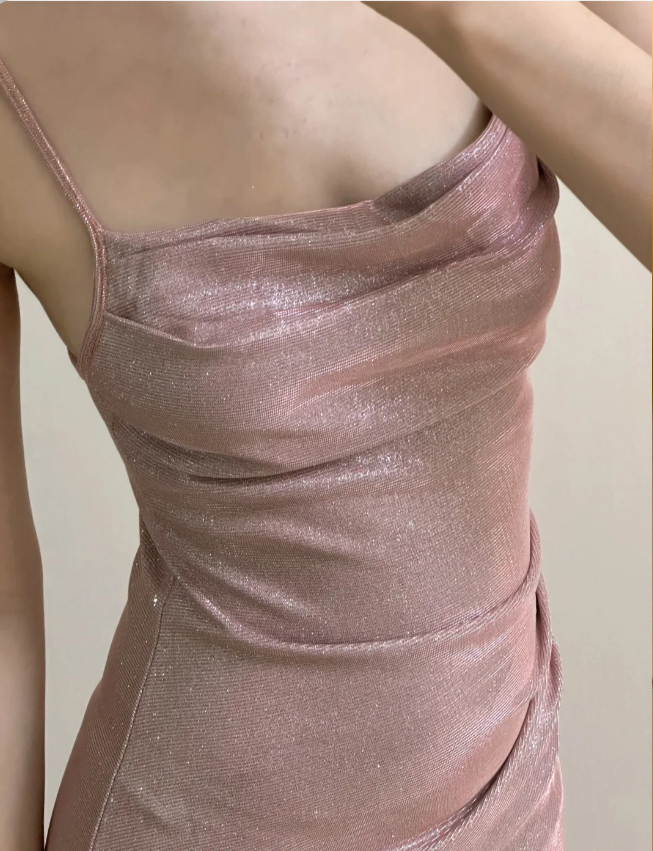 Elegant Pink Mermaid Spaghetti Strap Glittery Long Prom & Evening Dress Bridesmaid Dress - View 2 | FashionDia