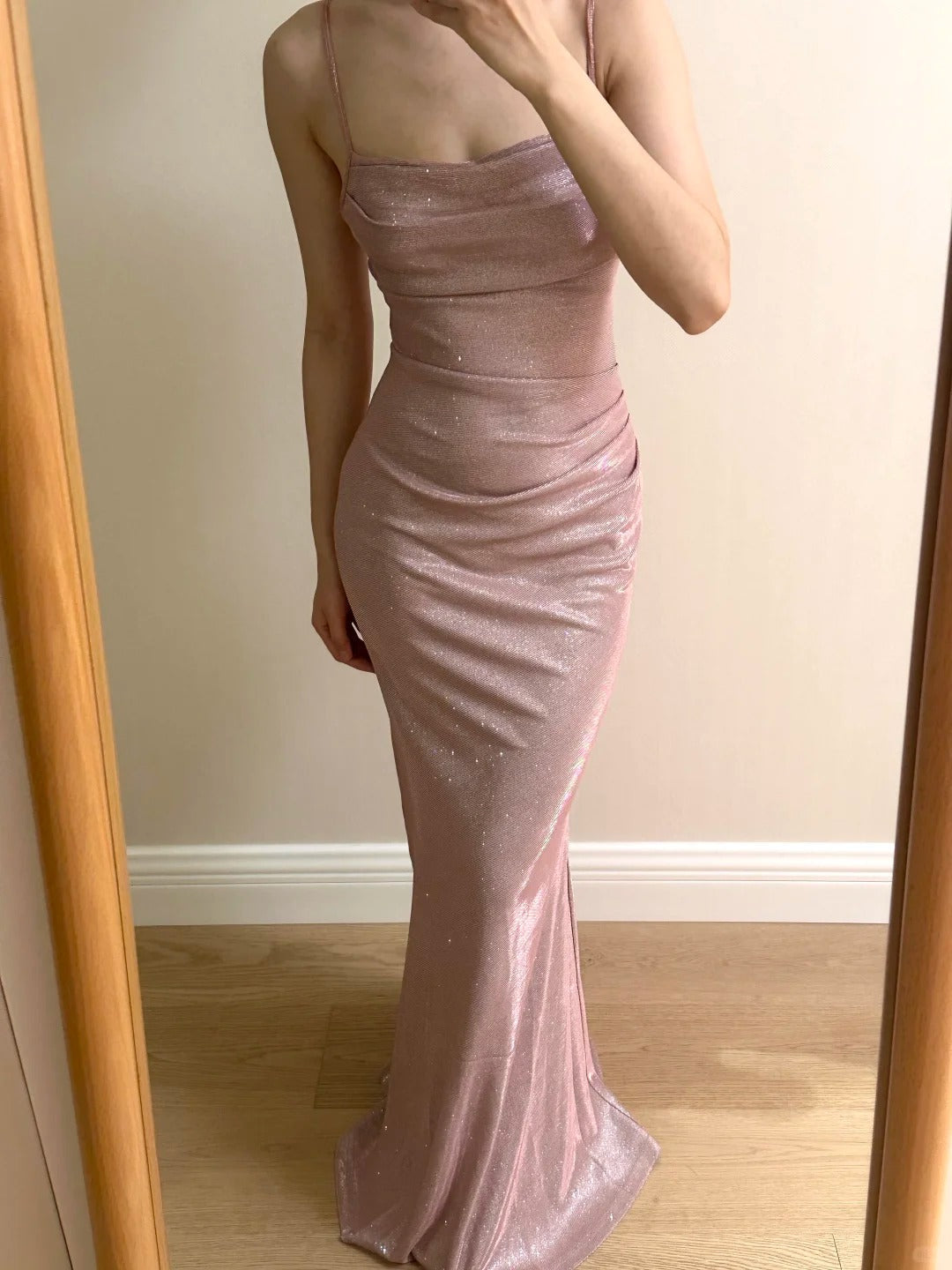Elegant Pink Mermaid Spaghetti Strap Glittery Long Prom & Evening Dress Bridesmaid Dress - View 3 | FashionDia