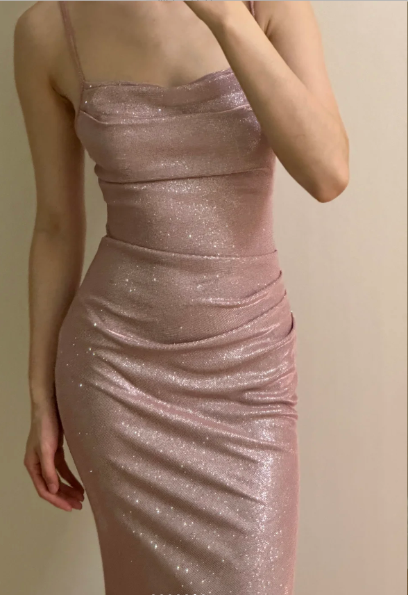Elegant Pink Mermaid Spaghetti Strap Glittery Long Prom & Evening Dress Bridesmaid Dress - View 5 | FashionDia