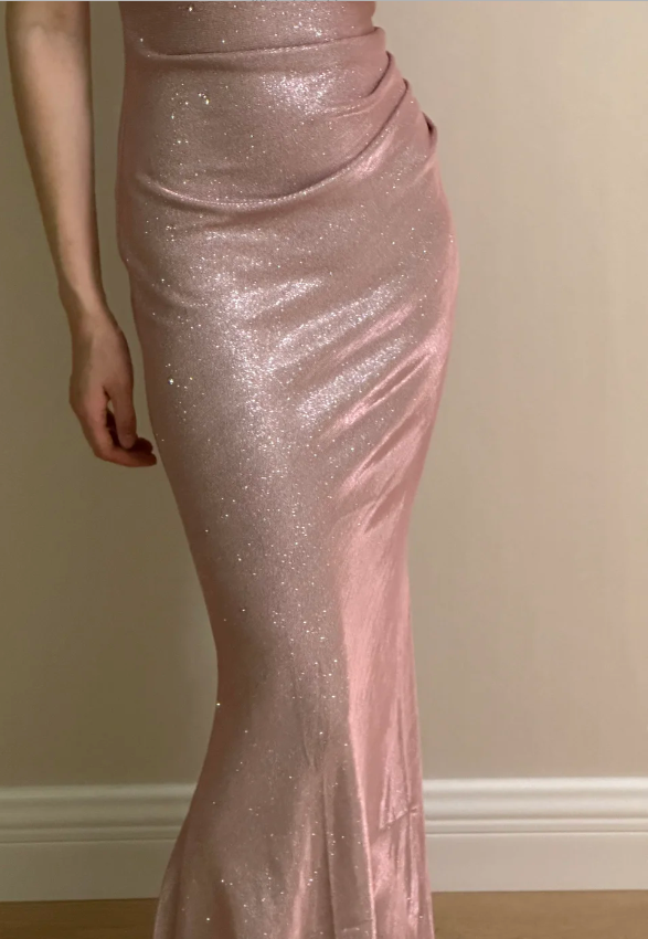 Elegant Pink Mermaid Spaghetti Strap Glittery Long Prom & Evening Dress Bridesmaid Dress - View 6 | FashionDia