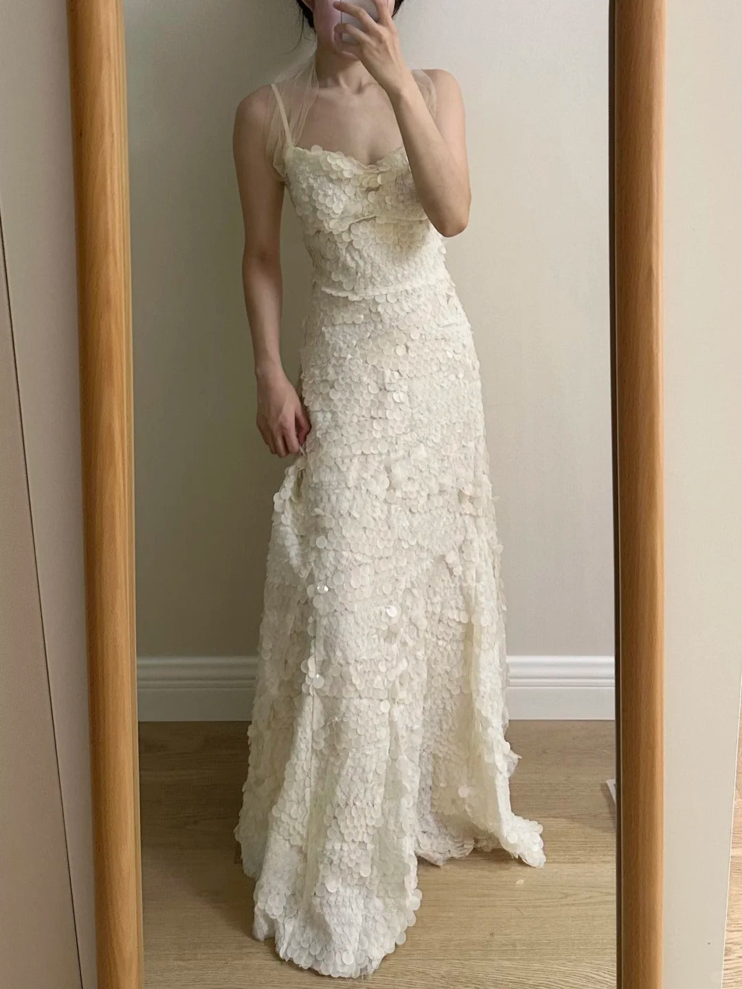Chic Ivory Fitted Spaghetti Strap Sequined Long Prom & Evening Dress Bridesmaid Dress - FashionDia