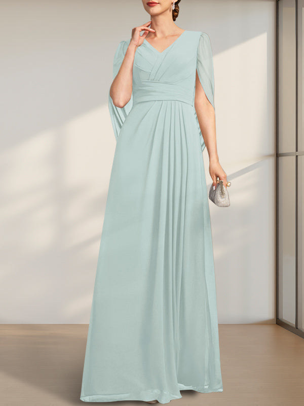 A-line V-Neck Floor-Length Chiffon Mother of the Bride Dress With Pleated - View 10 | FashionDia
