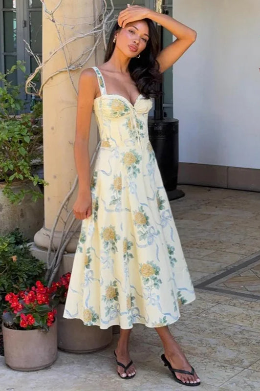 Spaghetti Strap Print Pleated Floral Dress - View 9 | FashionDia