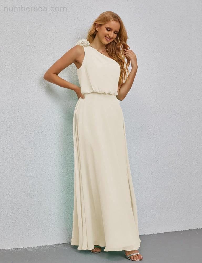 Ruffled One Shoulder Sleeveless Long Bridesmaid Dresses A-line Formal Evening Gown Side Split 28080 (ZD17018)