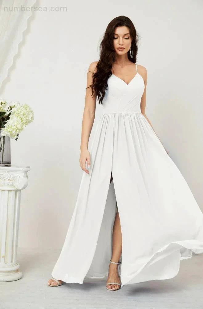 ZapDress Neck Bridesmaid Dresses Chiffon Long Spaghetti A-line Formal Prom Gown for Wedding Party Evening 2801 (ZD16961)