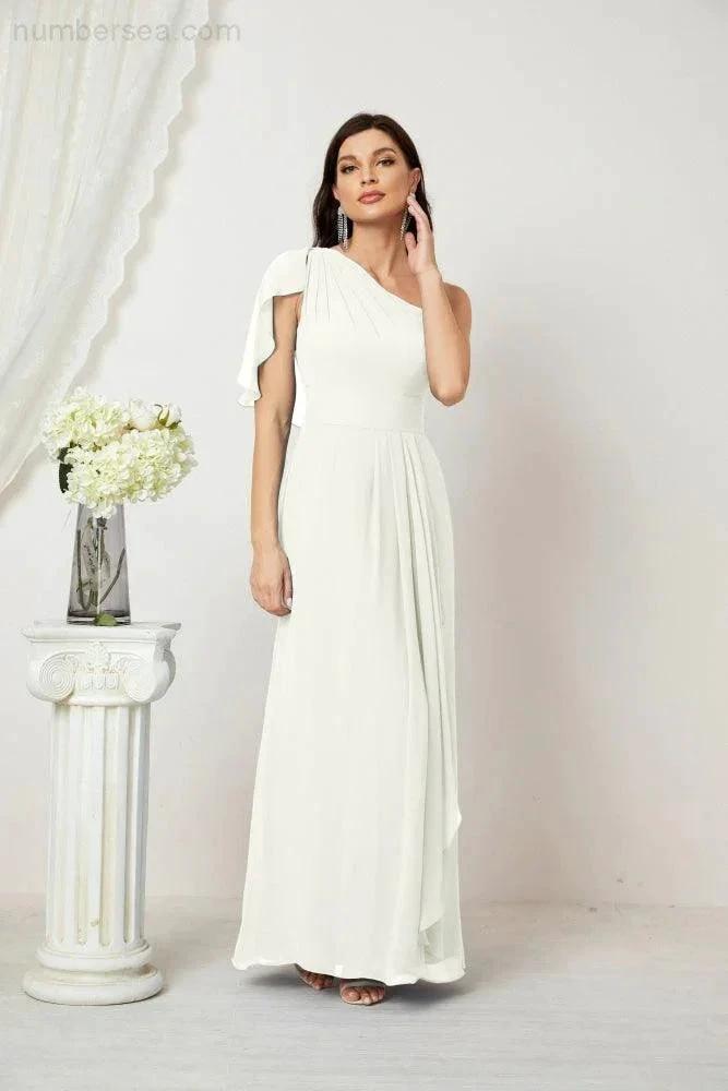 ZapDress Chiffon Ruffled One Shoulder Long Bridesmaid Dresses A-line Formal Evening Gown Side Split 2809 (ZD17049)