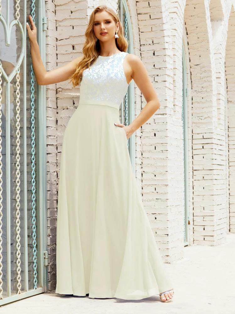 Lace Bridesmaid Dress Floor Length Evening Gowns with Pockets 28017 by numbersea