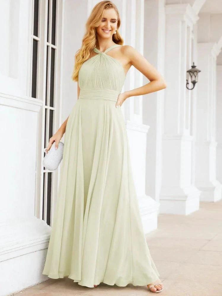Numbersea Crisscross Halter Bridesmaid Dresses for Party Wedding Evening Prom Maxi Ball Gowns 28053 by numbersea
