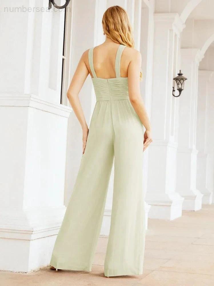 ZapDress Crisscross Neck Jumpsuit Formal Evening Dress Long Bridesmaid Dresses Bell-bottomed Pants 28033 (ZD17024)