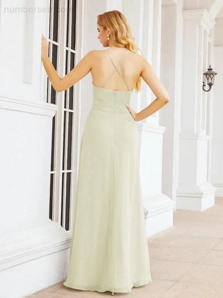 ZapDress Halter Bridesmaid Dresses with Pockets Sleeveless Formal Evening Party Prom Gowns 28055 (ZD17039)