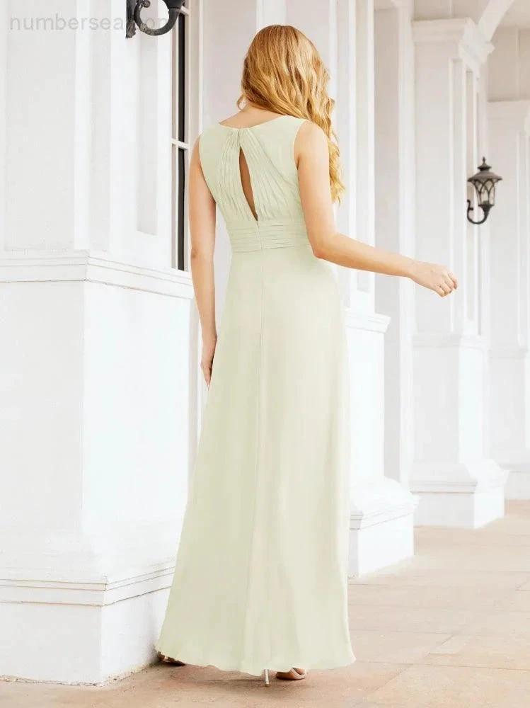 Formal Prom Gown Elegant V-Neck Sleeveless Bridesmaid Dresses for Wedding Party 28037 (ZD17021)