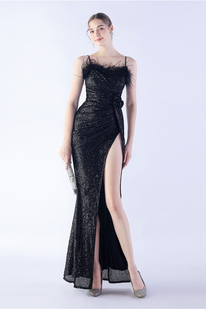 Ostrich Feather Embellished Dress with Relaxed Fit and Everyday Wear