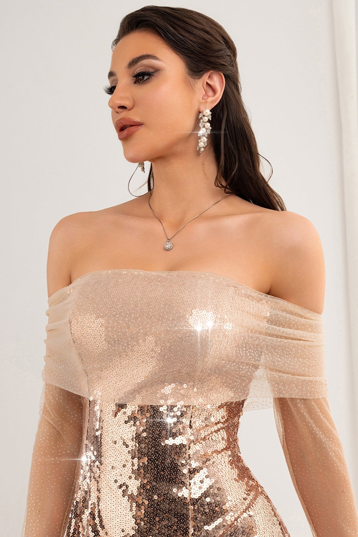 Off Shoulder Sequin Urban Dress for Layered Outfit Styling