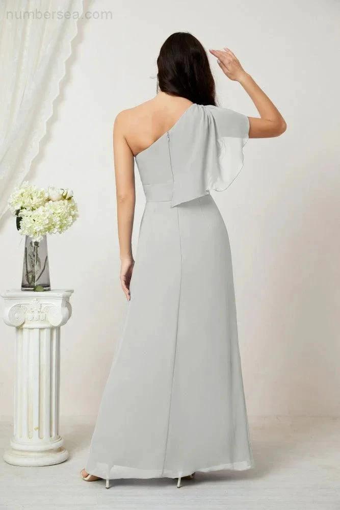 ZapDress Chiffon Ruffled One Shoulder Long Bridesmaid Dresses A-line Formal Evening Gown Side Split 2809 (ZD17049)