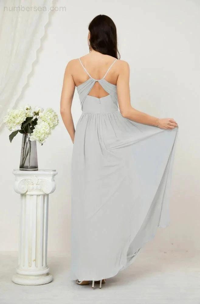 ZapDress Neck Bridesmaid Dresses Chiffon Long Spaghetti A-line Formal Prom Gown for Wedding Party Evening 2801 (ZD16961)