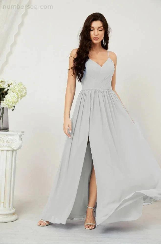 ZapDress Neck Bridesmaid Dresses Chiffon Long Spaghetti A-line Formal Prom Gown for Wedding Party Evening 2801 (ZD16961)