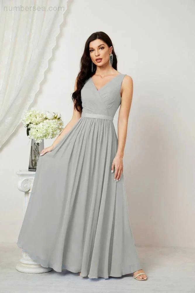 Women's Chiffon Long Bridesmaid Dresses A line Sleeveless Formal Prom Gown for Evening Party Homecoming Dresses 2808 (ZD16947)
