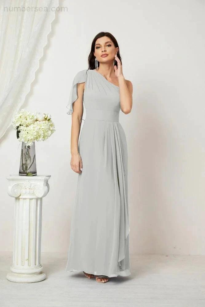 ZapDress Chiffon Ruffled One Shoulder Long Bridesmaid Dresses A-line Formal Evening Gown Side Split 2809 (ZD17049)
