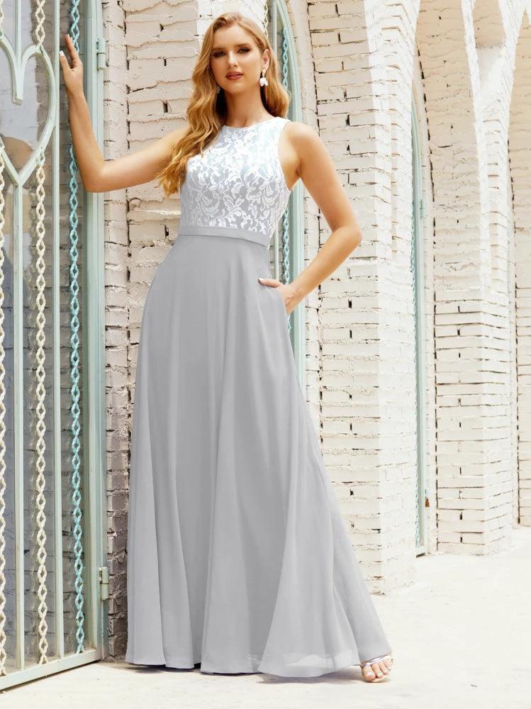 Lace Bridesmaid Dress Floor Length Evening Gowns with Pockets 28017 by numbersea