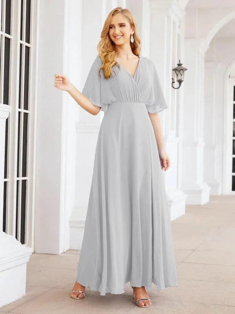 Numbersea V-Neck Bridesmaid Dress Chiffon Long Open Back Formal Dresses for Women Party Evening 28067 by numbersea