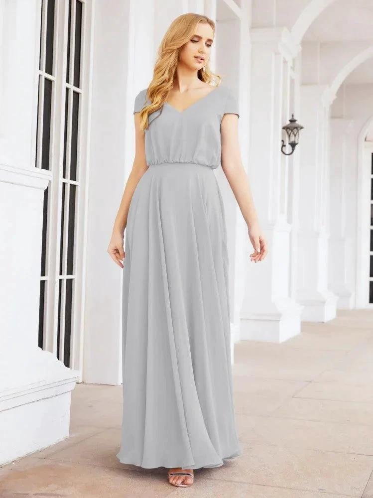 Numbersea V-Neck Bridesmaid Dresses Long Cap Sleeves Prom Evening Formal Gowns 28071 by numbersea