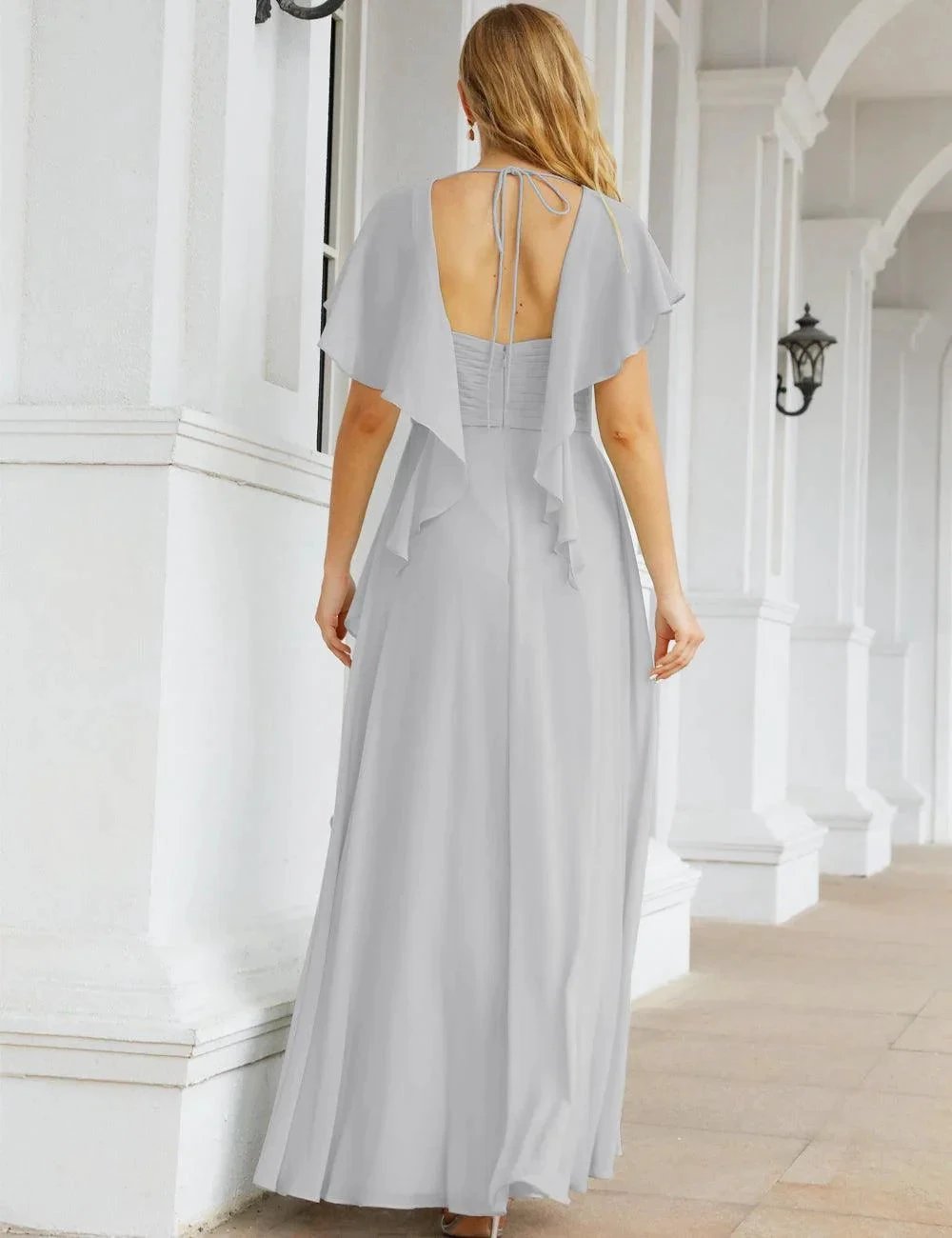 ZapDress Chiffon Bridesmaid Dresses Long Formal Evening Prom Mother of The Bride Dress with Flutter Sleeve (ZD17054)