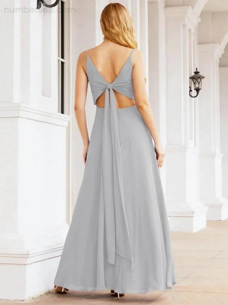 ZapDress Spaghetti Strap Bridesmaid Dresses V Neck Butterfly Back Fromal Evening Party Prom Gown 28036 (ZD17001)