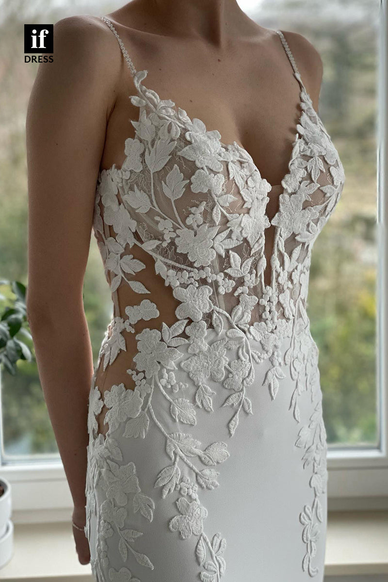 31674 - Spaghetti Straps Romantic Lace Bohemian Wedding Dress